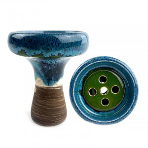 Чаша для кальяна Kolos - Glaze Lyomista Color 52 (Голубая с зеленым) (Прямоток)